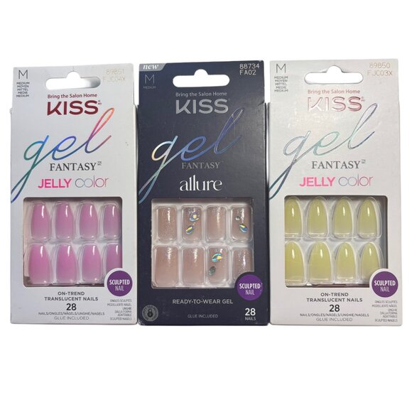 NEW Kiss Jelly Fantasy & Allure Press On Nails, Bundle of 3 (Medium Length) - Picture 1 of 8